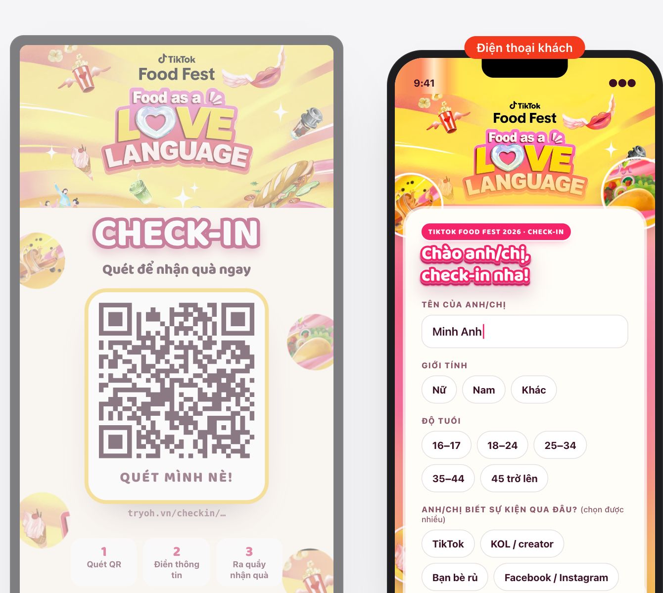 Standee check-in và điện thoại khách