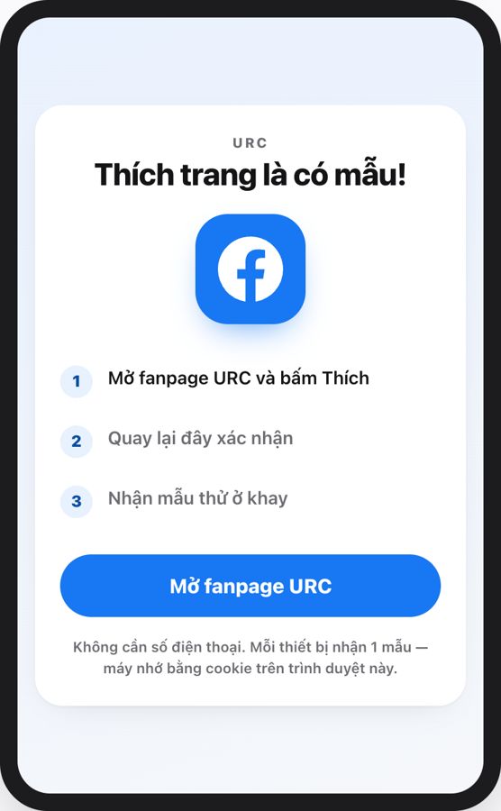 Màn thích fanpage để nhận mẫu