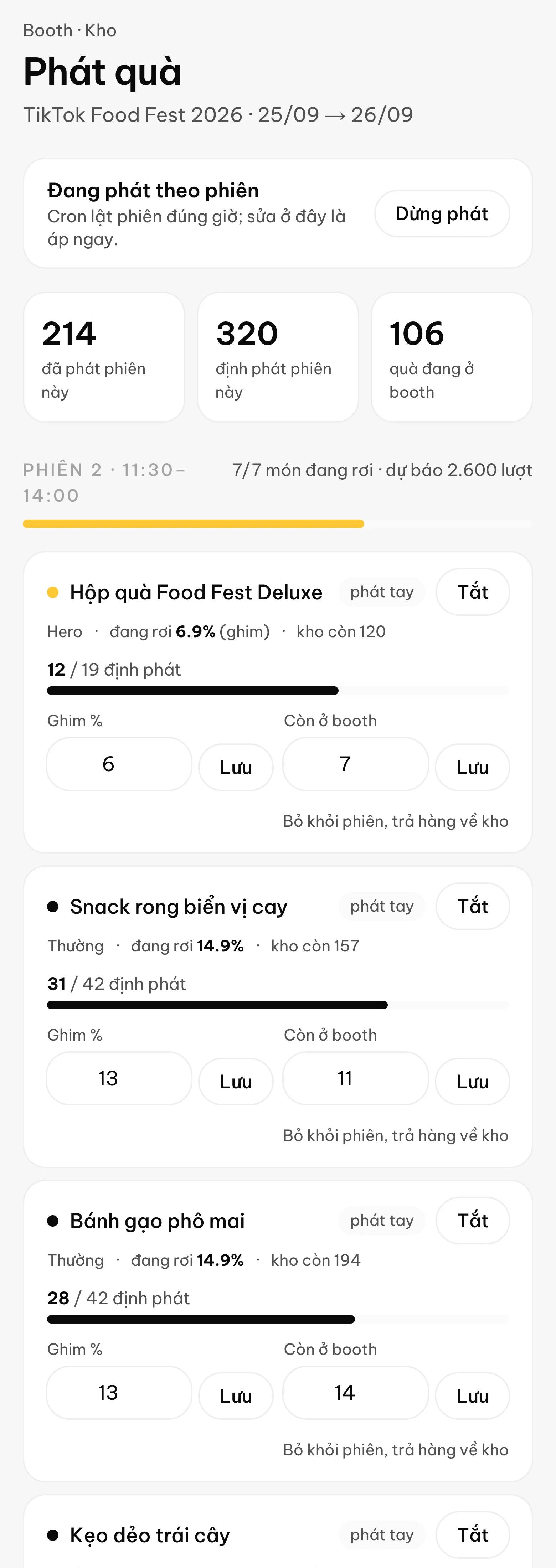 App PG · Phát quà · phiên đang mở
