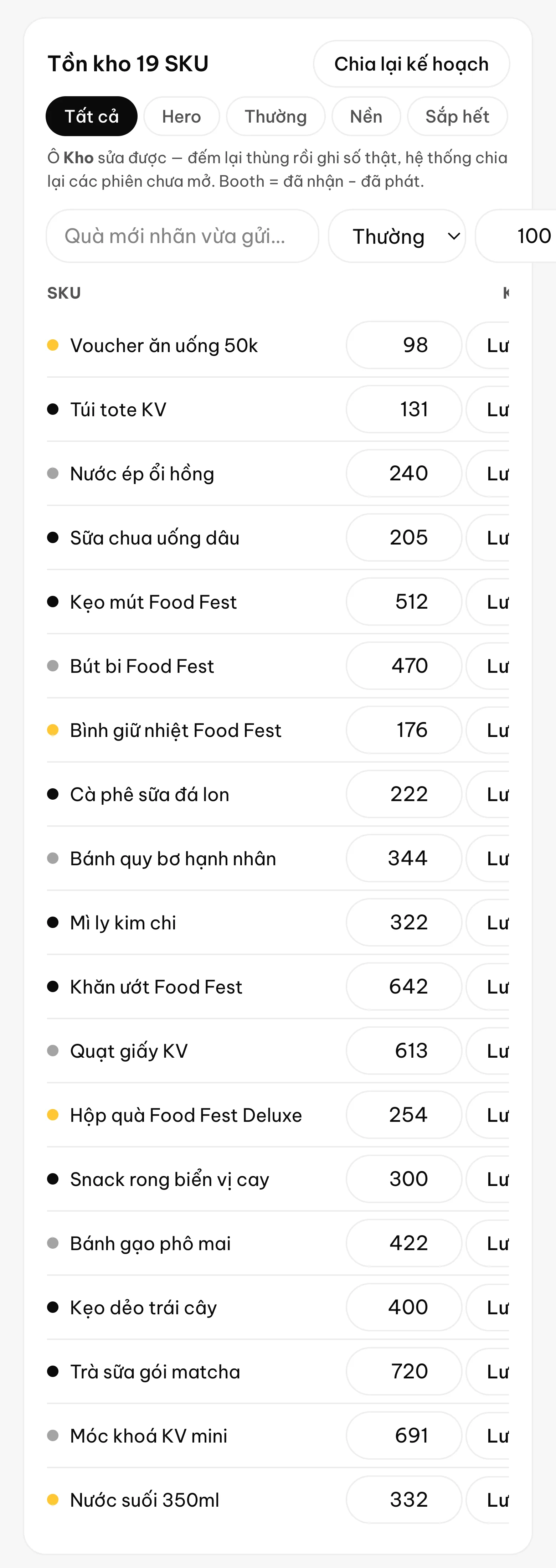 Màn kho · Tồn kho theo SKU